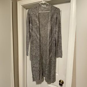 Hooked Up long sleeve Cardigan, size L.  NWOT.  Grey with white